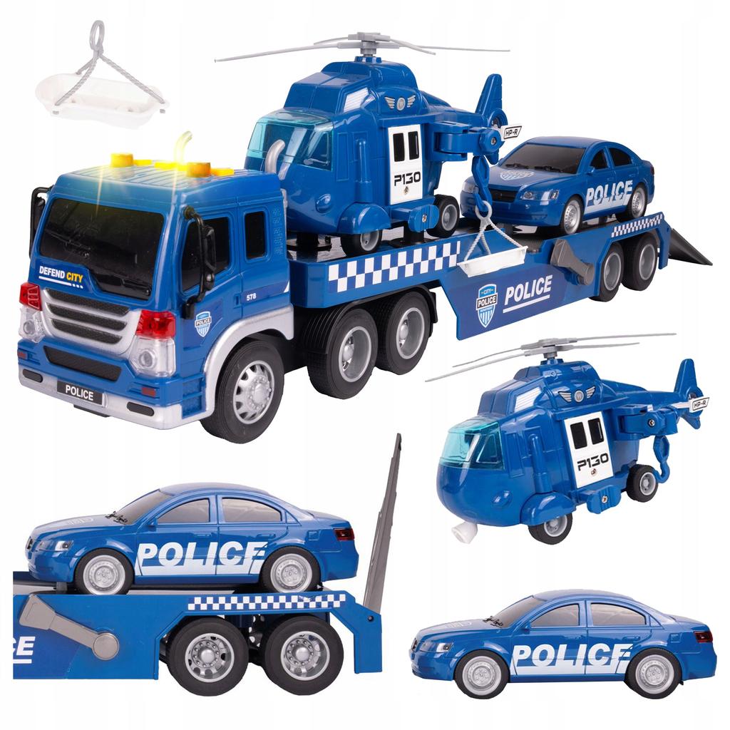 [PACZB] Police Truck with Motor + Helicopter Car LED Sound Z2364