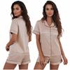 SATIN Pajamas SHORT SLEEVE Satin Shirt with BUTTONS Two-piece SET