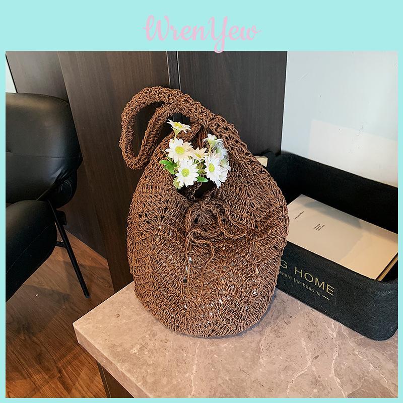 Hollow Woven Tote Bag For Women Summer Beach Casual Shoulder Purse With Flap Closure For Daily Use
