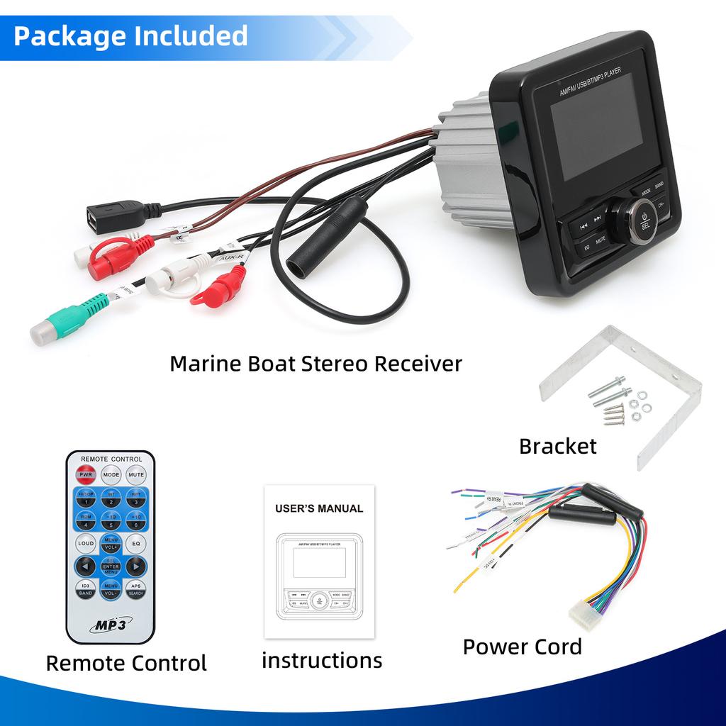 MP3 / MP5 Морское радио Стерео для лодки с поддержкой Bluetooth FM AM Медиа Аудиосистема Водонепроницаемые аксессуары для яхты, квадроцикла, UTV, внедорожника