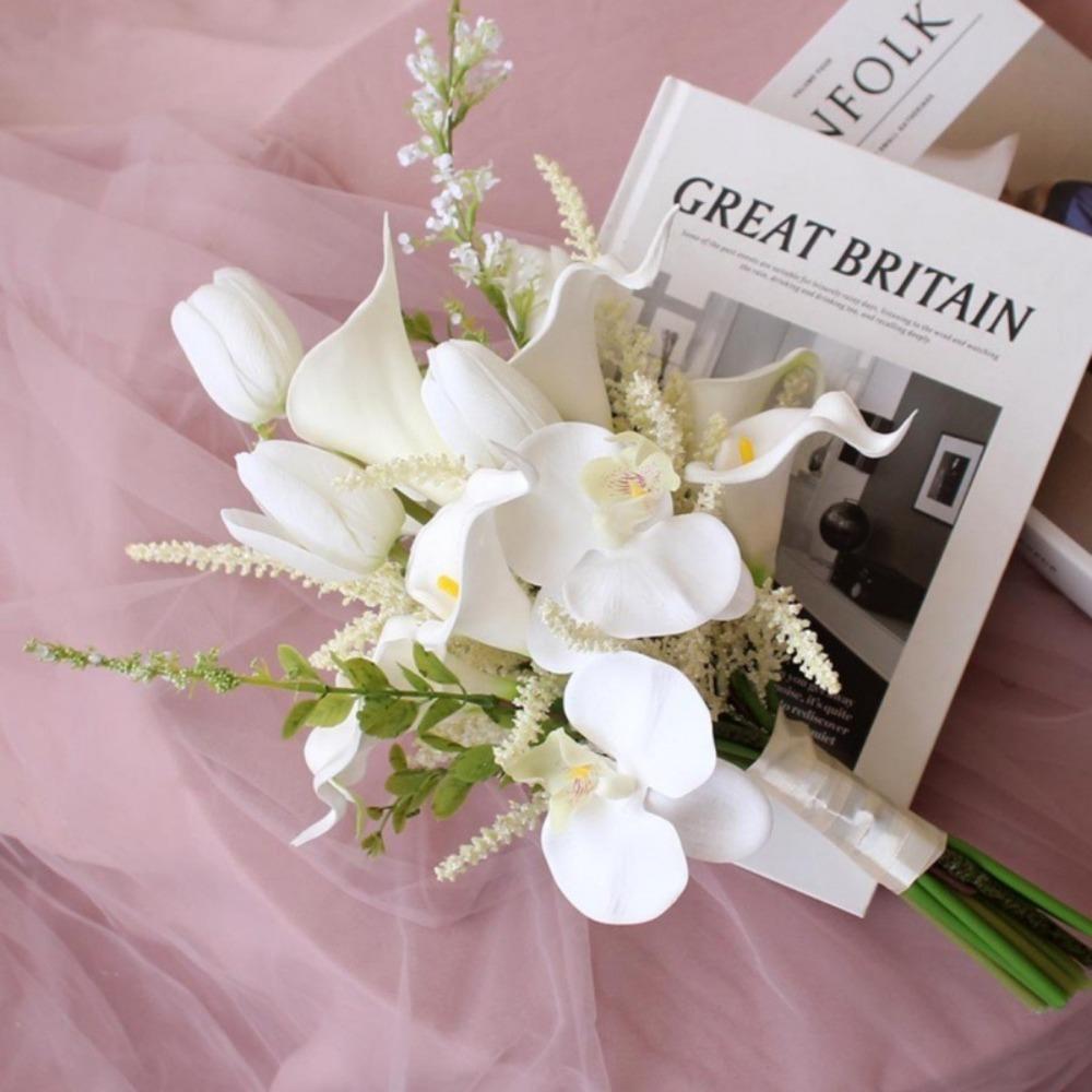 Букет невесты из калл, орхидея фаленопсис, свадебный цветок, многоразовые цветы для держания в руке