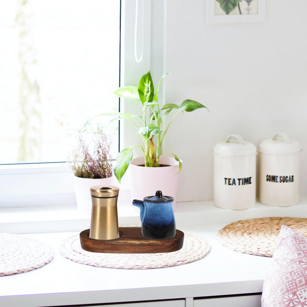 DECHOUS Поднос для мельниц для соли и перца Деревянный держатель для солонки и перечницы Кухонный измельчитель Подставка для бутылок Основа Поднос для мельницы для перца Деревянная подставка