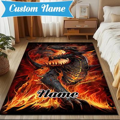 Custom Name Fantasy Dragon Blossoms Rug Game Carpet, Floor Mat for Bedroom Living Room Entryway Rug, Home Decor Idea Gift for Christmas Birthday