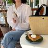 Fashion Boho Solid Color Paper Woven Straw Shoulder Bag for Women Large Capacity Summer Beach Vacation Tote Handbag Suitable
