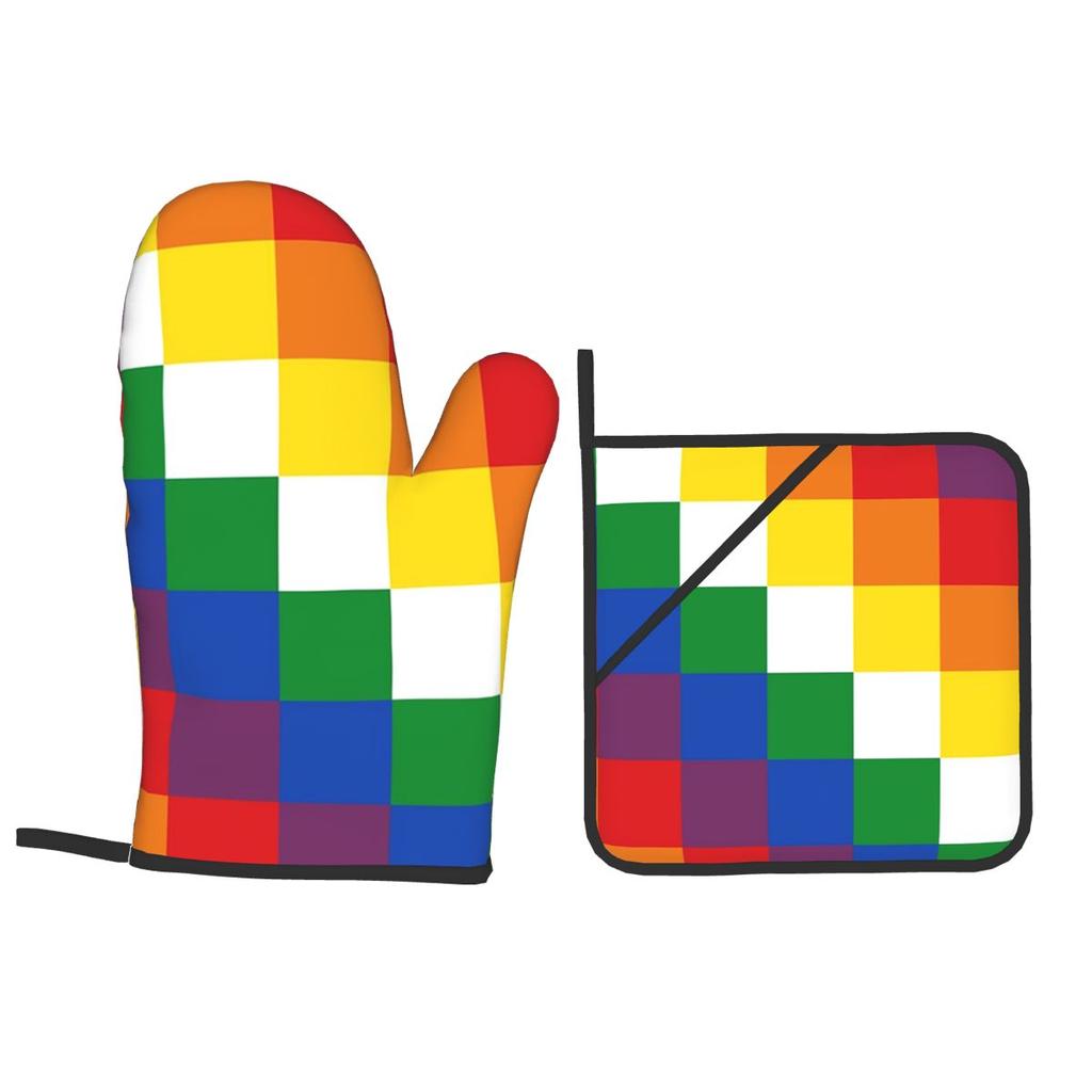 Wiphala Oven Mitts and Pot Holder Sets of 2 for Baking Kitchen Cooking BBQ Resistant Non-Slip Gloves