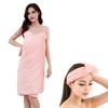 Glow Wrap Towel with Straps Adjustable Halter Bath Towel Open Back Long Ultra-Absorbent Bathrobe Coral Velvet Wearable Spa Towel