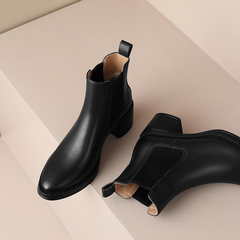 Women Ankle Boots Luxury Genuine Leather High Heels Elastic Band Black Chelsea Short Boots Elegant Female Booties Designer Shoes