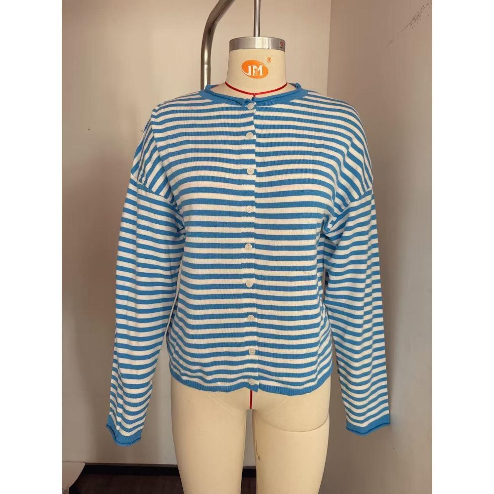 Autumn and Winter Long Sleeved Casual Cardigan Striped Contrasting Sweaters