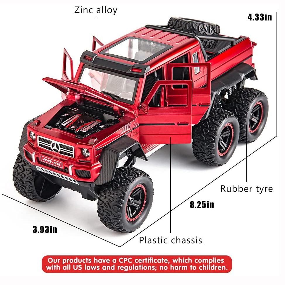 Масштаб 1/22 Benz G63 AMG 6x6 V12, внедорожная черная модель пикапа, игрушечный автомобиль из цинкового сплава со звуком и светом для детей, подарок для мальчиков и девочек