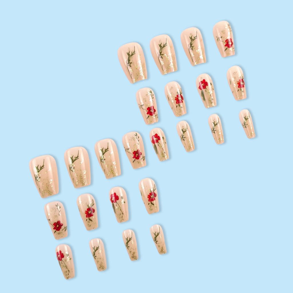 24Pcs Square Press On Nails Glue On Nails French Fake Nails Designs False Nails Artificial Nails Gifts for Women Girls