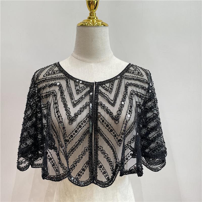 Vintage Sequin Short Cape Beaded Decoration Party Short Cover Up Dress