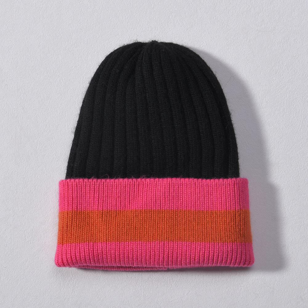 Color matching thick striped knitted hat European and American fashion rabbit down men's and women's simple and versatile soft waxy warm wool hat