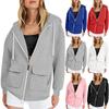 Women's Fashionable Solid Color Long Sleeved Casual Zipper Pocket Hooded Sweatshirt Jacket
