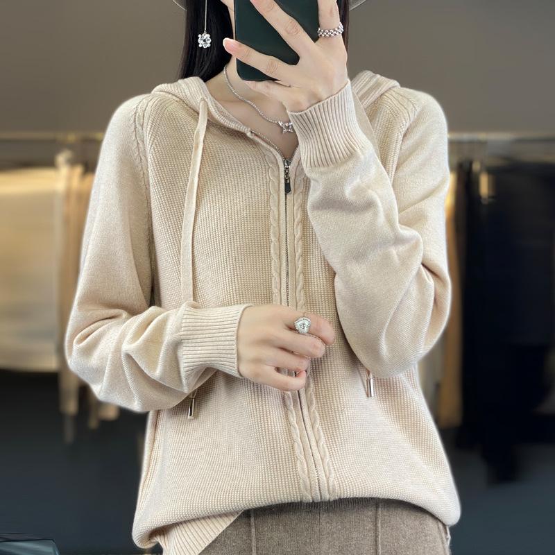 Женская кардиган с капюшоном на молнии, трикотажная куртка, однотонный свитер, повседневная толстовка с капюшоном, теплая трикотажная куртка в стиле Харадзюку на осень и зиму