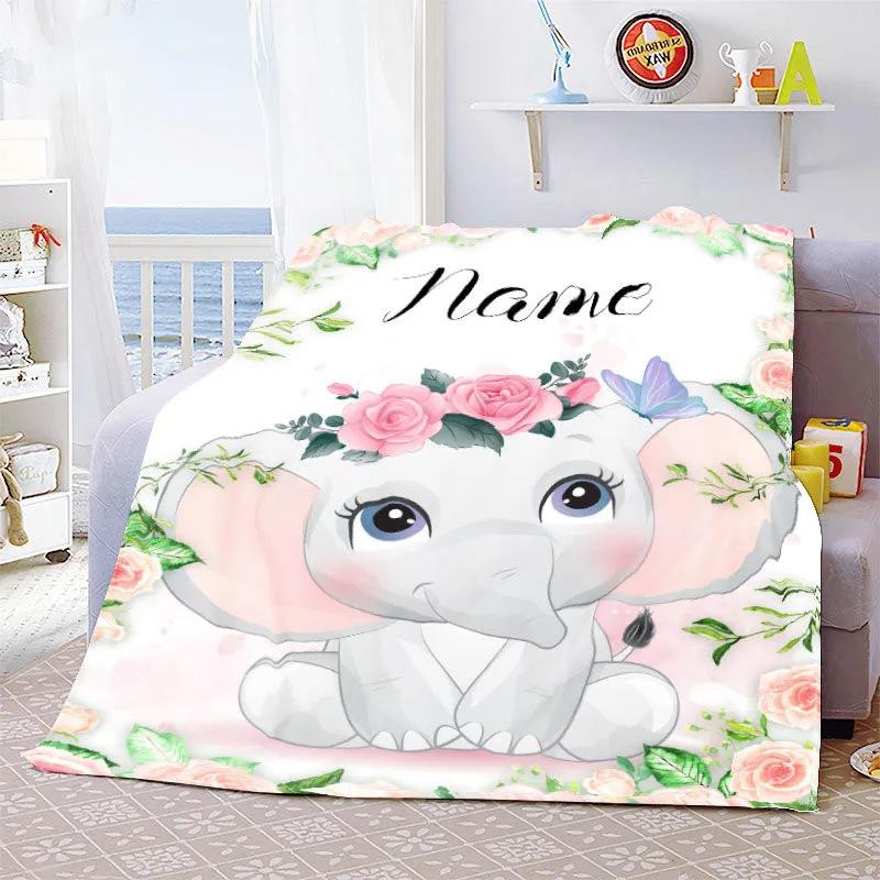 Personalized Name Blanket Cartoon Animal Digital Print Flannel Blanket Fun Gift Blanket