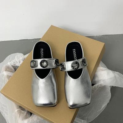 Модные полутапочки Baotou, женские летние новые туфли-лодочки с квадратным носком, женские туфли Мэри Джейн с блестками