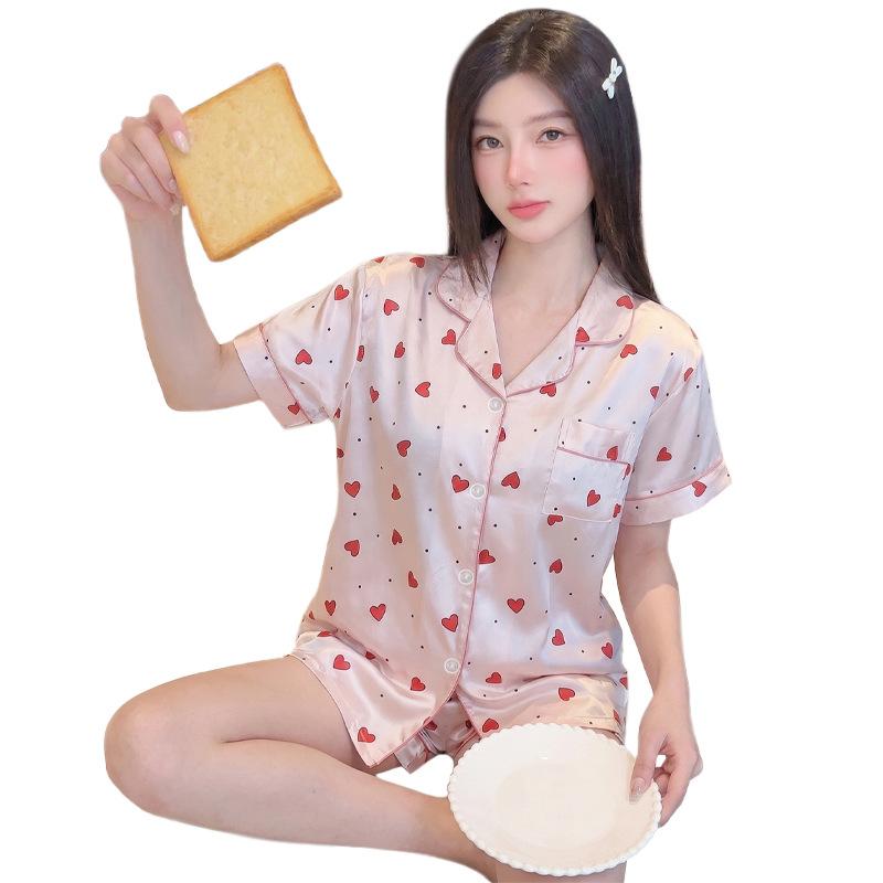 High-value girl love summer new princess style short-sleeved ice silk thin loungewear suit can be worn outside