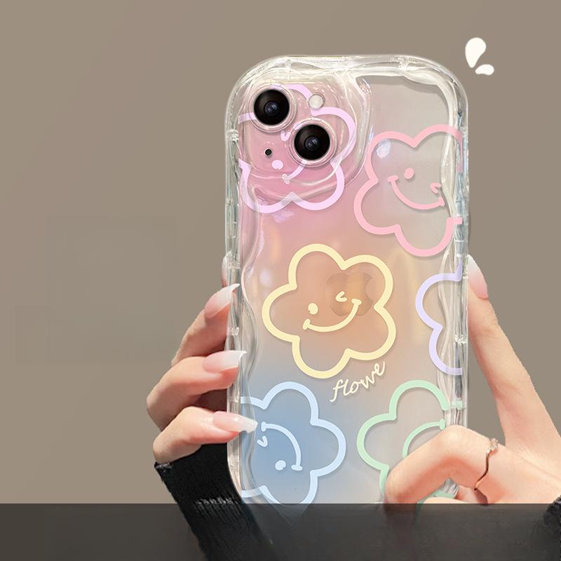 Suitable for Xiaomi 12s Mobile Phone Case 13pro Transparent Anti-fall Redmi K60 Smiley Flower Stand Note9 Silicone 5g