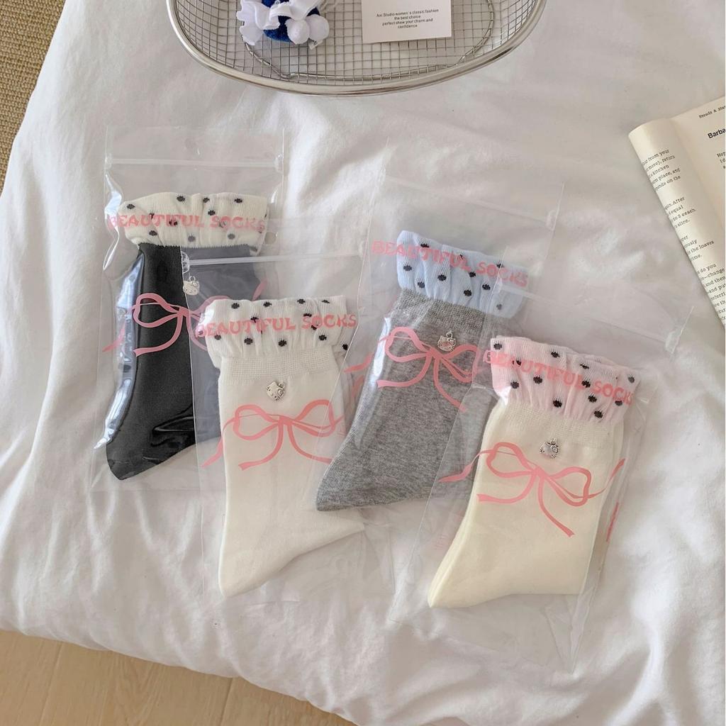 Носки Hello Kitty для девочек Кружевные штанишки Мультяшный кулон с Китти Хлопковые носки Милые носки средней длины для весны и осени