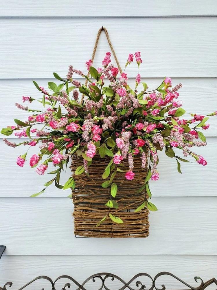 1 шт. искусственная цветочная корзина подвесная корзина весна лето розовые полевые цветы для декора входной двери фермерский дом коттедж гирлянды