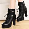 Womens High Heel Short Boots Casual Thick-Soled Cross-Strap Motorcycle Boots New