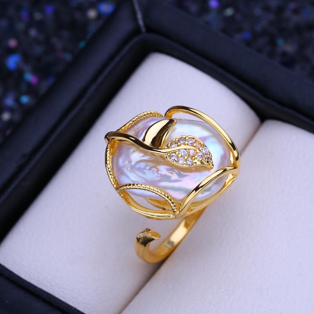 LSOOYH Кольца из натурального пресноводного жемчуга в стиле барокко с большой кнопкой для женщин, классическое обручальное кольцо серебряного и золотого цвета, подарки на день рождения оптом