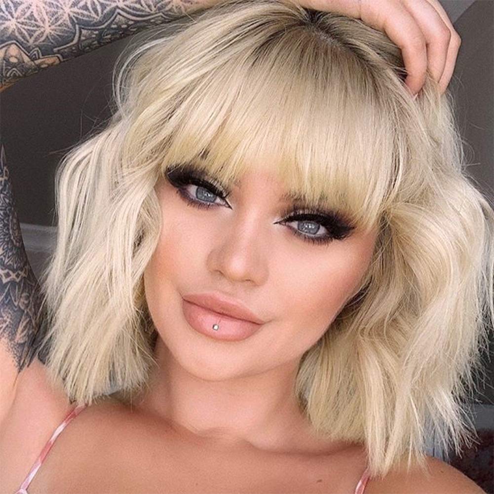 MERISIHAIR Короткий темно-зеленый волнистый парик с челкой, черный смешанный зеленый короткий боб волнистые вьющиеся парики для женщин, синтетические реалистичные парики для косплея для девочек