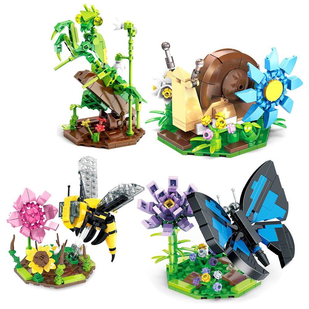 Милые Животные Мир Насекомых Насекомое Цветок Бабочка Богомол Улитка Пчела Растение Фигурки Строительные Блоки Кирпичики Модель Детская Игрушка Дети
