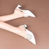 Women Cute Pointed Toe Floral Crystal Spring Slip On Square Heel Shoes Lady Casual Grey Comfort Heel Pumps Ab559