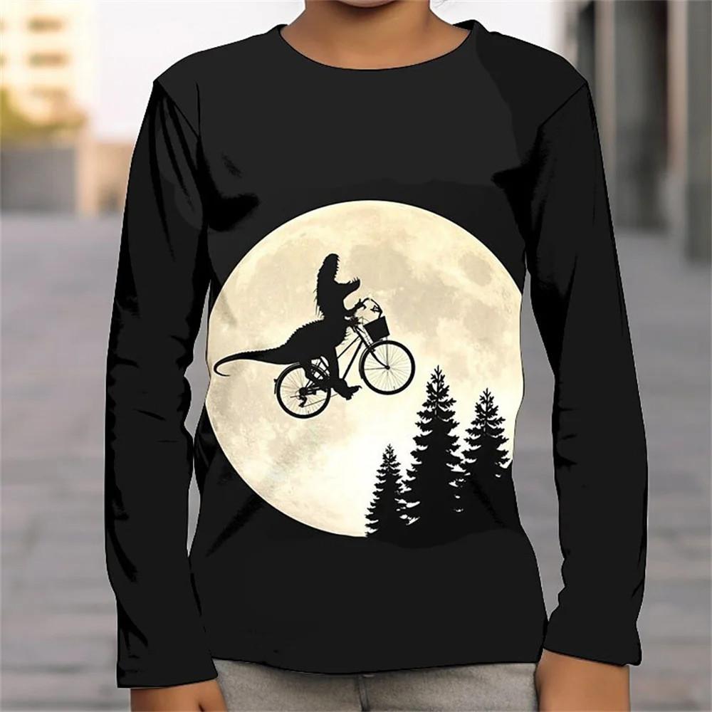 Футболка для мальчика 2023 года, детская одежда, 3D-принт с изображением динозавра, масляная живопись, цельный комплект, футболка с длинным рукавом для мальчика, футболка на Хэллоуин