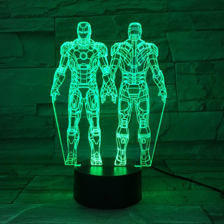 3D Ночник LED Мстители Железный Человек и Капитан Америка для детей