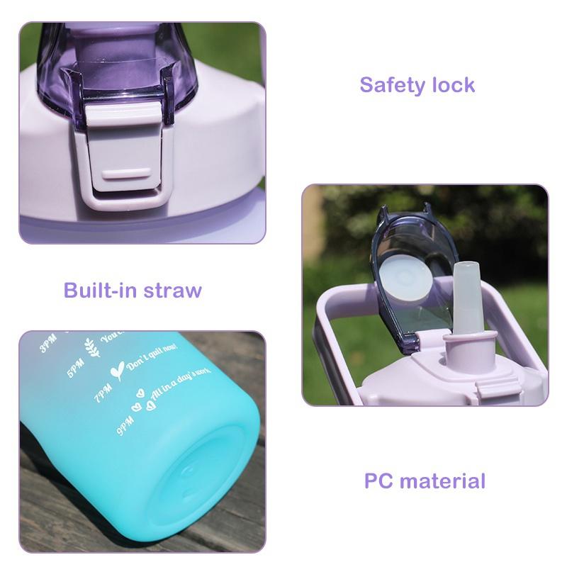 Бутылка для воды большой емкости на 2000 мл с отметкой времени и соломенной отскакивающей крышкой. Герметичная матовая чашка для занятий спортом на открытом воздухе и фитнеса. Кувшин для воды.