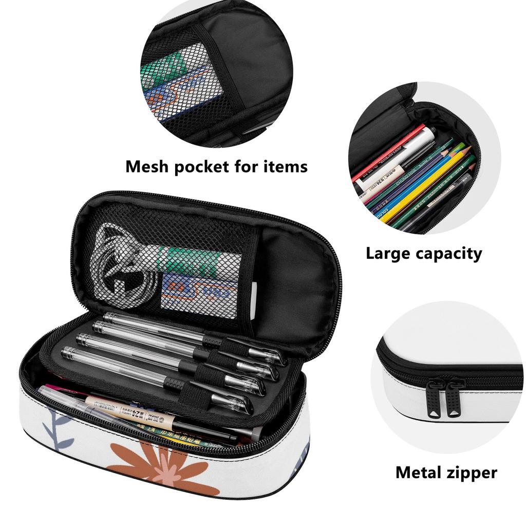 Pencil Pouch 300D Polyester Large Capacity Zipper Closure with Mesh Pocket Removable Divider and Pen Slots for School and Study
