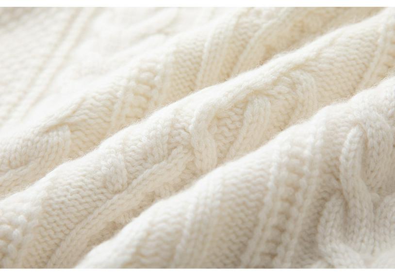 Women's Thick Cable Knit Cashmere Sweater - High Neck, Loose Fit, Soft Jacquard Inner Layer