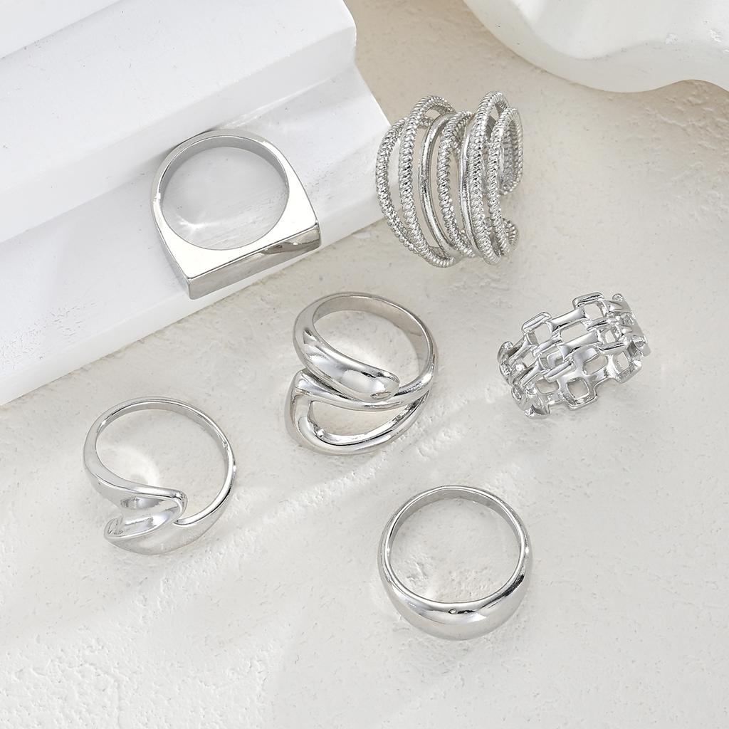 6 Pcs/Set Fashion Vintage Metal Rings For Women Punk Hip Hop Gold Silver Color Irregular Knuckle Joint Ring Daily Jewelry