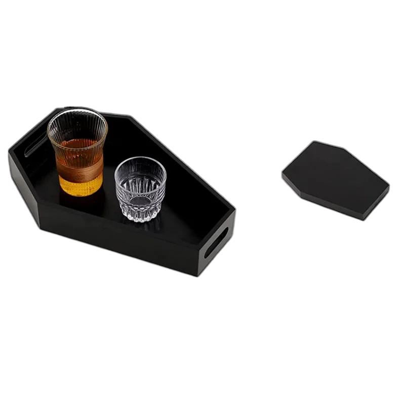 Черный поднос в форме гроба, ящик для хранения, готический домашний деревянный поднос, украшение на Хэллоуин, день рождения, Рождество, подарок на день благодарения, подарок