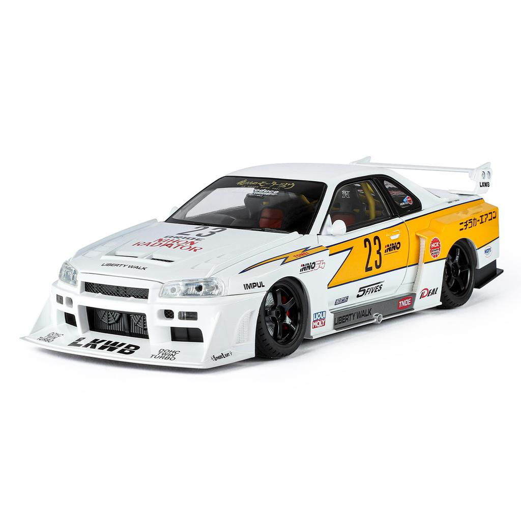 1/18 Nissan Skyline Ares GTR R34 Alloy Modified Wide Body Sports Car Model Diecast Raing Vehicle Car Model Sound Light Kids Gift