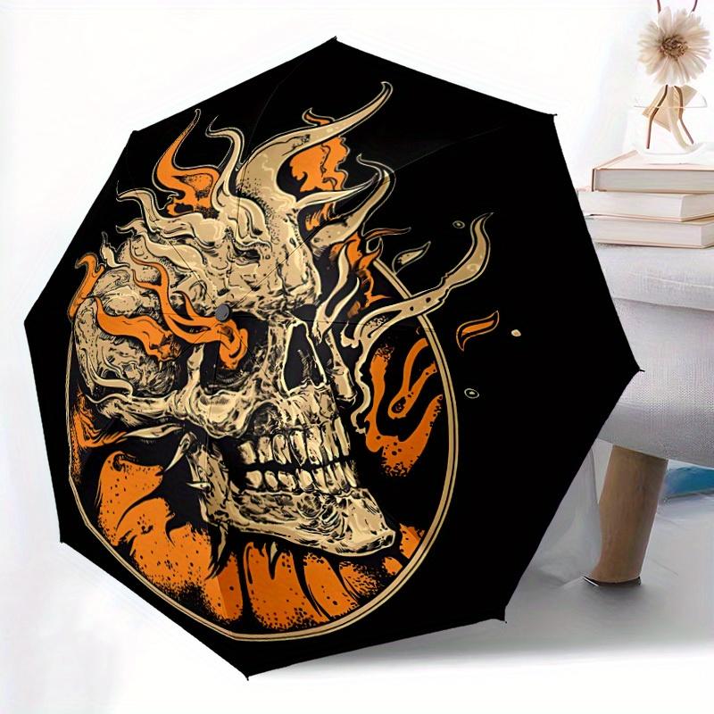 1pc Skull Flames Automatic Open 8-Rib Windproof Umbrella, Travel & Commuting, Suitable for All Seasons