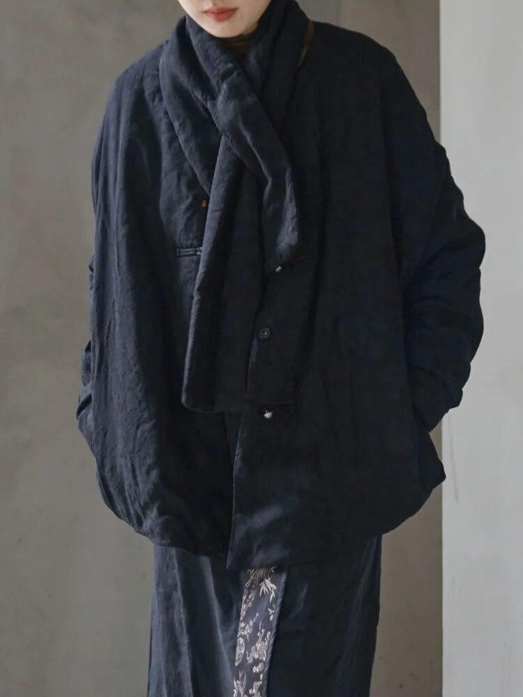 Johnature Женские винтажные жаккардовые парки с цветочным принтом плюс хлопковые парки на пуговицах с длинным рукавом и шалевым воротником, зимние парки в китайском стиле