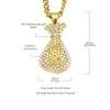 Hip Hop Punk Retro Unisex Handcuff Money Bag Pendant Necklace Set with Gold Chain , Titanium Steel Electroplated Color R