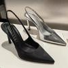 2024 Shiny High Heels Slingback Silver Women Pumps Metallic Crystal Sandals Pointy Toe Stiletto Heeled Shoes Party Dress Shoes Woman
