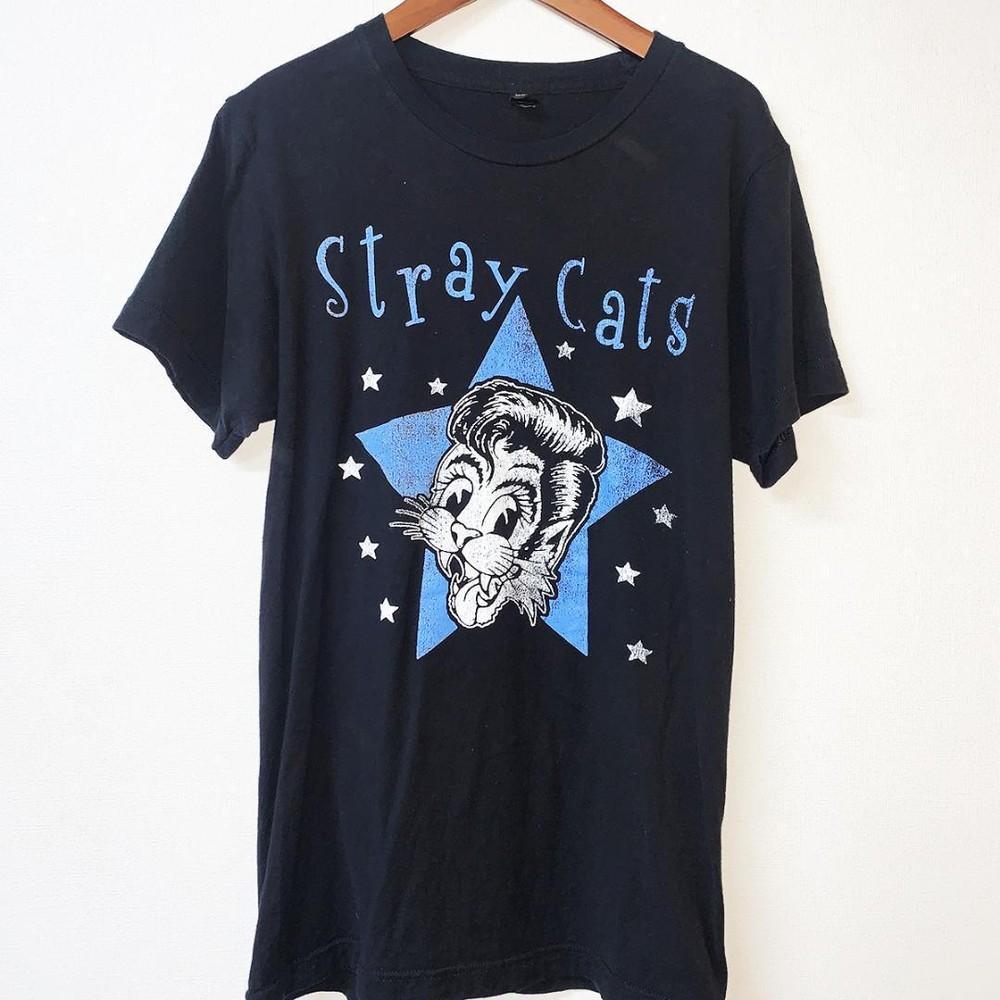 Винтаж Группа Stray Cats 90-е Ремейк Черная Футболка Короткий рукав S5XL NH19848