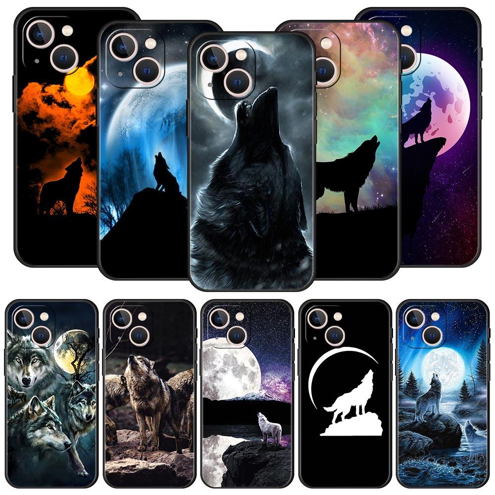 Чехол для телефона Cover для iPhone 17 Pro Max 16 15 14 13 12 11 Pro Max Plus 17AIR Ударопрочный Мягкий ТПУ Корпус Луна Воющий Волк Fundas