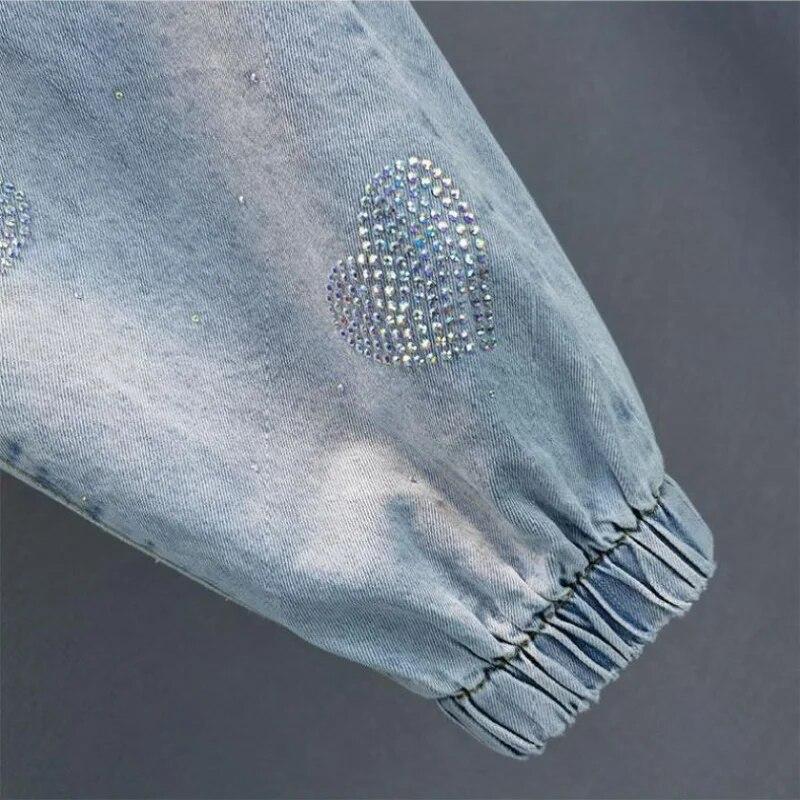 Весенне-осенний модный тренд для пожилого возраста с эластичной резинкой на талии и карманами с бриллиантами, повседневные джинсы со свободным ремешком и девятью точками