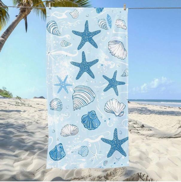 1pc Summer Boho Style Dolphin Leaping Starfish and Turtle Bright and Playful Flat Design Art Style Beach Towel