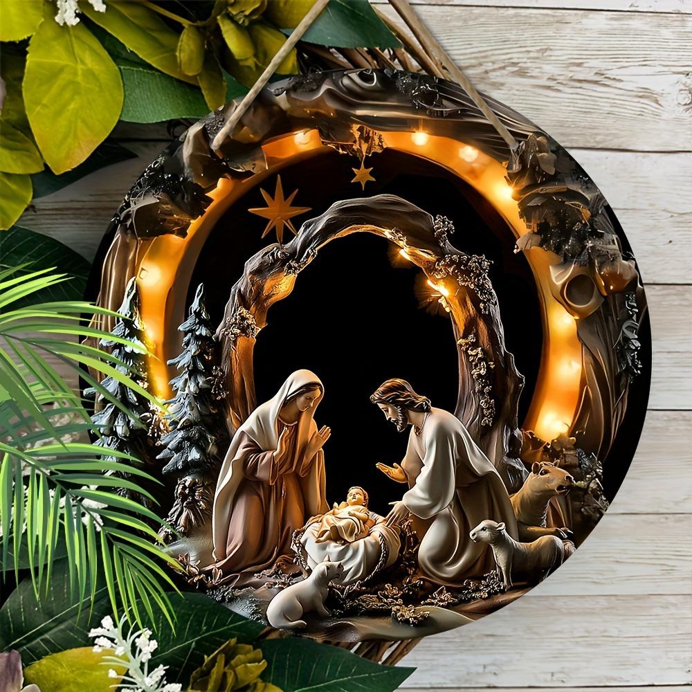 5 шт. Рождественский вертеп, деревянная табличка - 2D рельеф Иисуса, круглый настенный декор для церкви и дома, идеальный христианский подарок