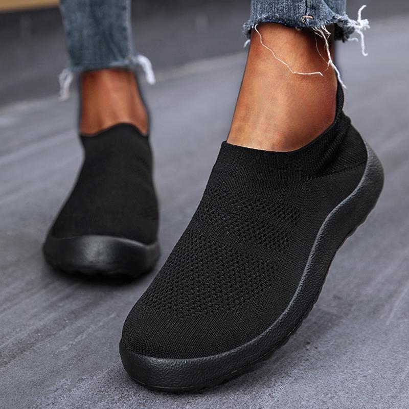 Fashion 2024 New Women Sport Sneaker Flat Bottom Breathable Comfortable Women Sneakers Slip On Sock Solid Color Women's Running Shoe