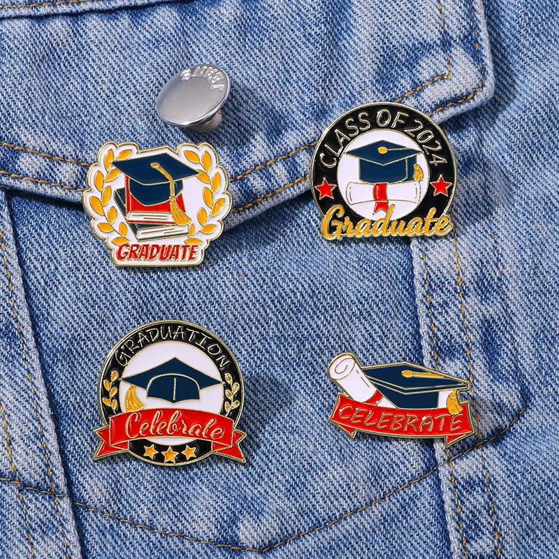 Original graduation season brooch, scholar hat, high school entrance examination, English alphabet schoolbag decoration, zinc dripping oil