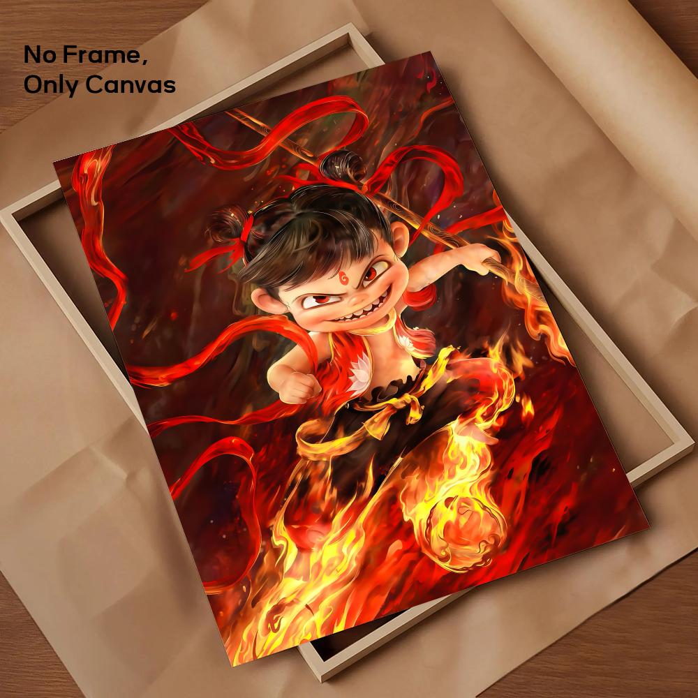 Chinese Anim Nezha Painting Calligraphy HD Canvas Poster living room bedroom bar aesthetic decoration