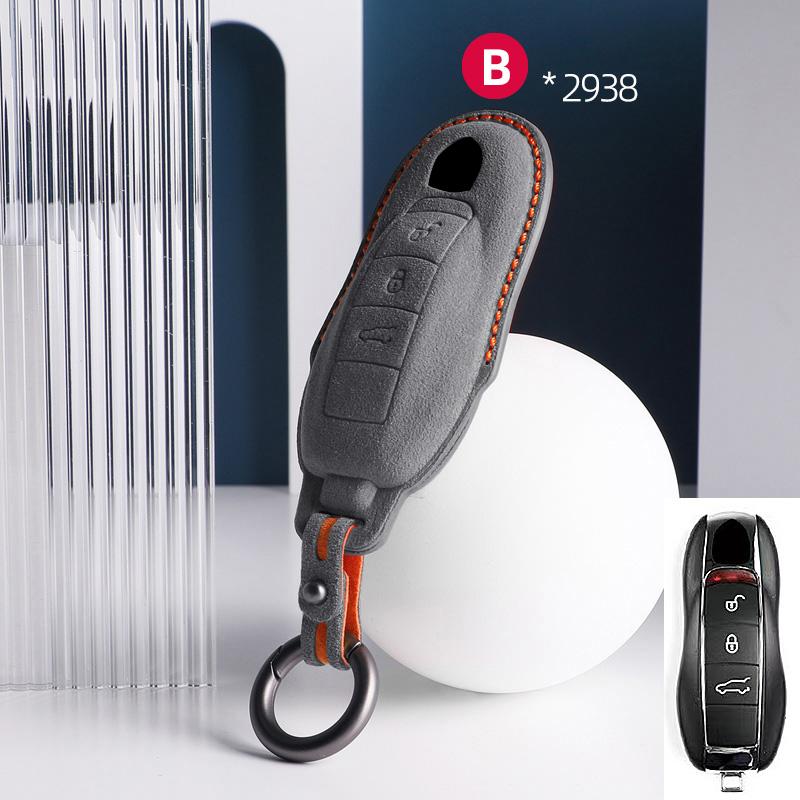 AABKU1 For Porsche Panamera Cayenne 971 911 9YA Macan Boxster Spyder Carrera Cayman 970 981 991 3 Buttons Suede Car Key Case Keychain